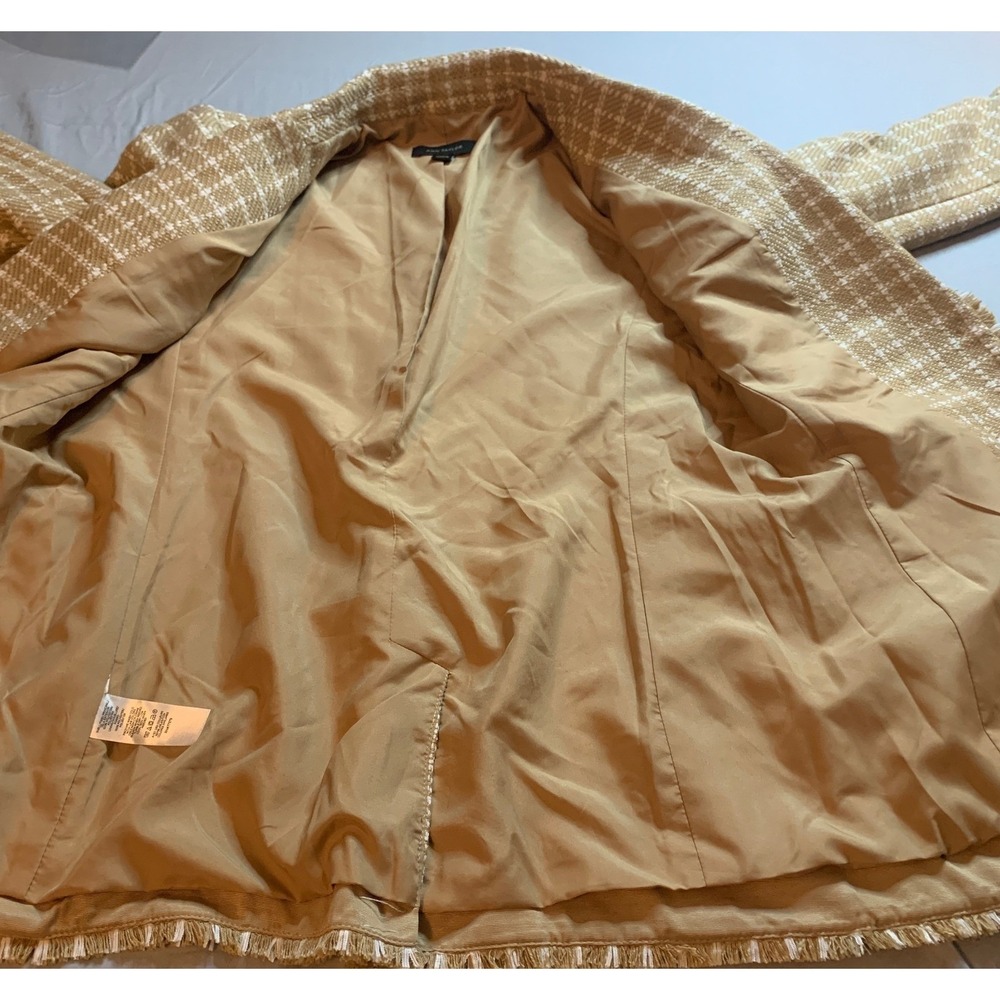 Ann Taylor Women's Plaid Fringe Tweed Blazer Size‎ 2 Tan White Classic - Picture 6 of 7